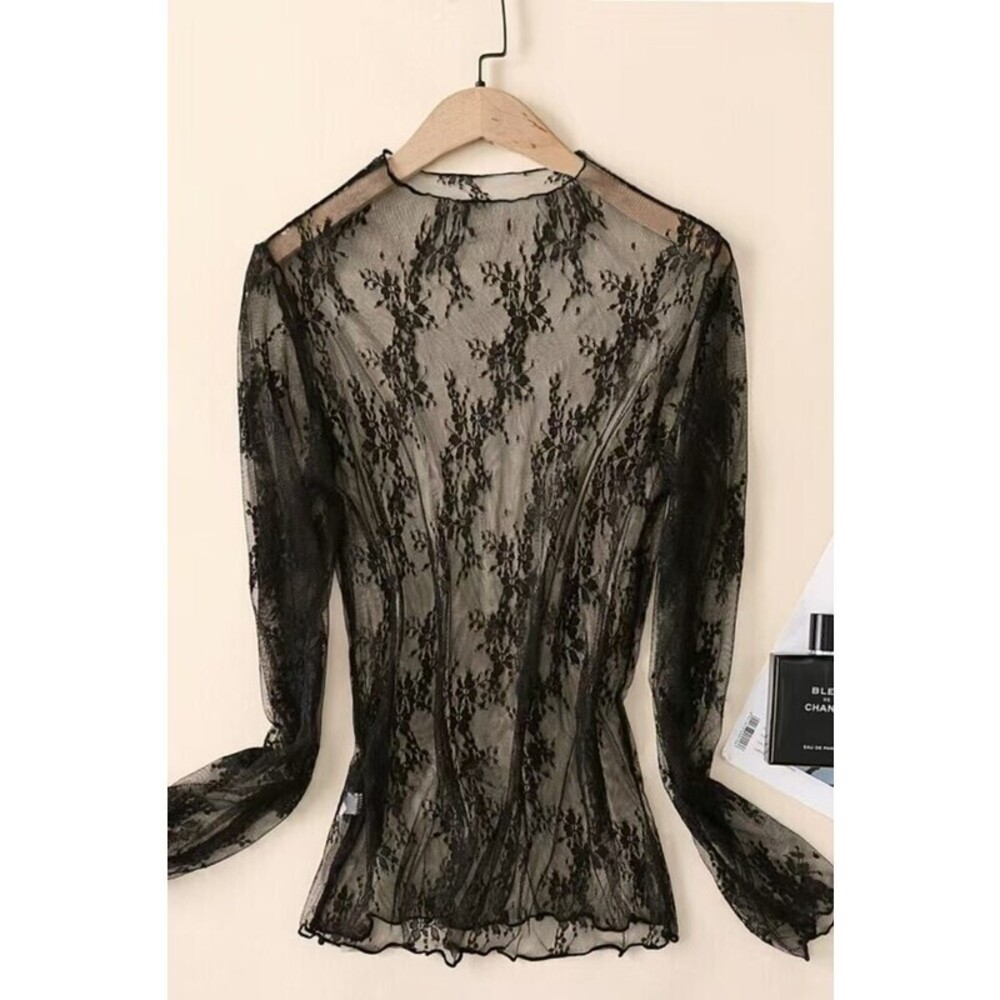 1I1399 B Lace Mesh Sheer Top Black Various Sizes